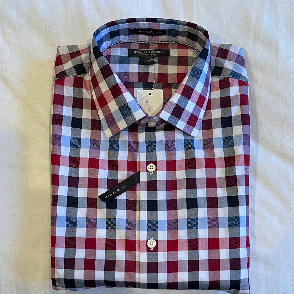 Banana Republic Men's Plaid Shirt - Burgundy, Black, Red, White